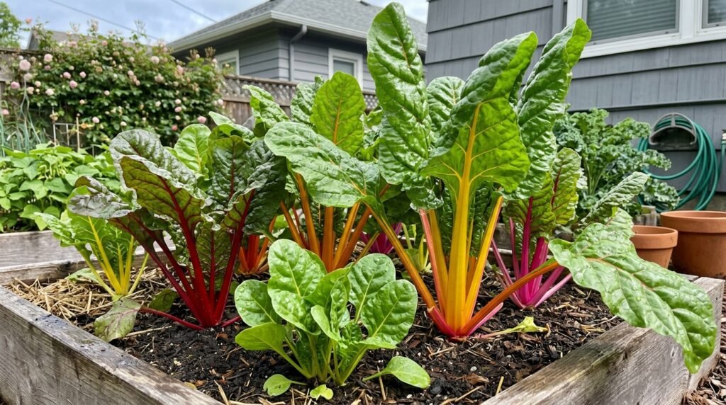 close up of lettuce and radish seedlings growing in a container garden