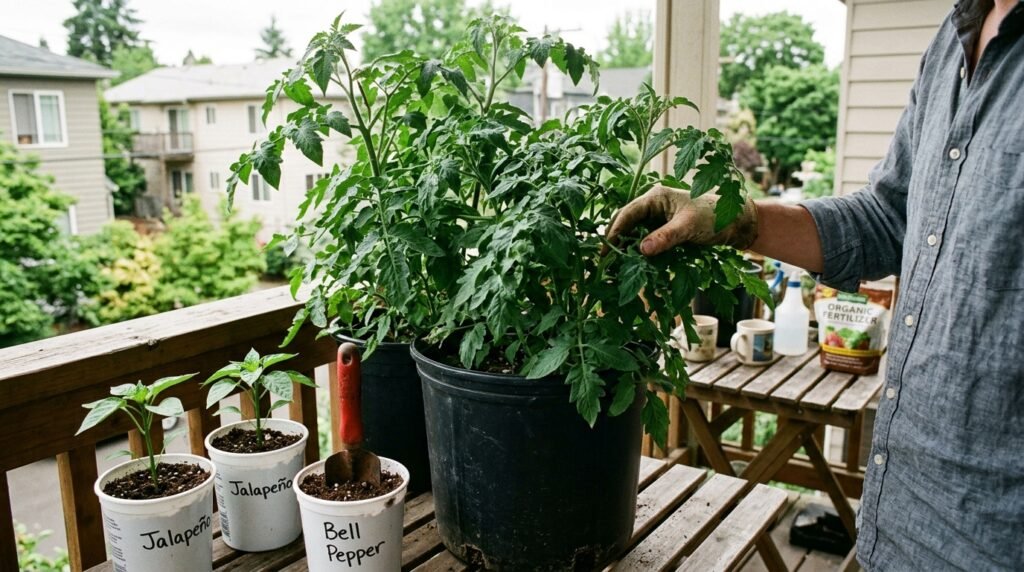 vegetable garden with plants that look healthy but have no fruit or vegetables forming